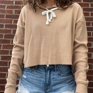 Tan Forever 21 long sleeve hooded crop